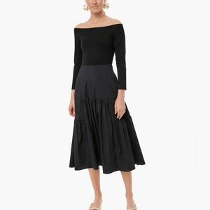 Tuckernuck Marissa Midi Dress Black Off the Shoulder Mixed Media Size S